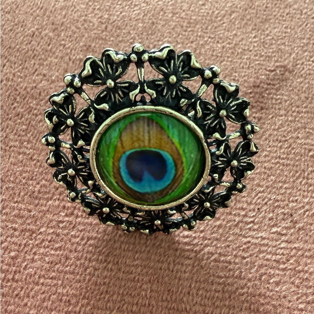 Floral Peacock silver oxidized Ring